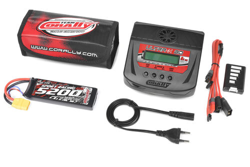 Team Corally - Energy Pack - Lipo 60C - 5200MAH - 2S - XT-90 - Semi-Soft Case + Ultra-X 80 - 1-6S AC/DC Charger + Lipo Safety Bag + Charge-Balance Lead