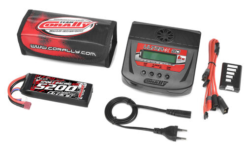 Team Corally - Energy Pack - Lipo 60C - 5200MAH - 3S - T-Plug - Semi-Soft Case + Ultra-X 80 - 1-6S AC/DC Charger + Lipo Safety Bag + Charge-Balance Lead