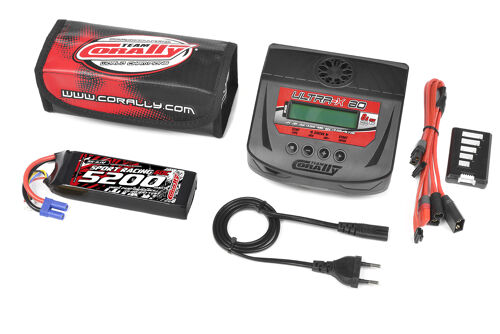 Team Corally - Energy Pack - Lipo 60C - 5200MAH - 3S - EC-5 - Semi-Soft Case + Ultra-X 80 - 1-6S AC/DC Charger + Lipo Safety Bag + Charge-Balance Lead