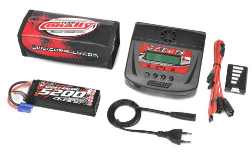 Team Corally - Energy Pack - Lipo 60C - 5200MAH - 4S - EC-5 - Semi-Soft Case + Ultra-X 80 - 1-6S AC/DC Charger + Lipo Safety Bag + Charge-Balance Lead