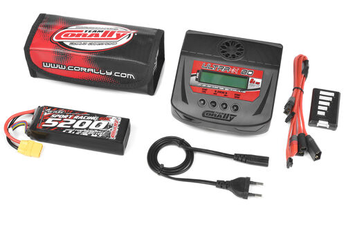Team Corally - Energy Pack - Lipo 60C - 5200MAH - 4S - XT-90 - Semi-Soft Case + Ultra-X 80 - 1-6S AC/DC Charger + Lipo Safety Bag + Charge-Balance Lead