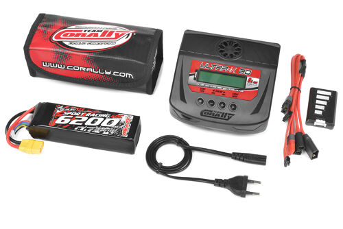 Team Corally - Energy Pack - Lipo 60C - 6200Mah - 4S - XT-90 - Semi-Soft Case + Ultra-X 80 - 1-6S AC/DC Charger + Lipo Safety Bag + Charge-Balance Lead