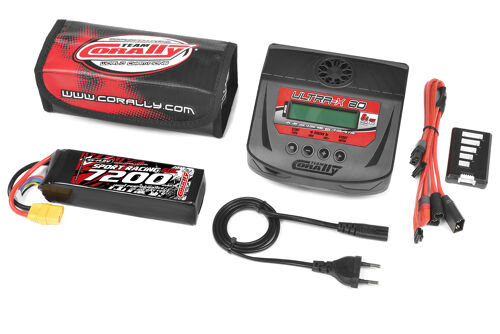 Team Corally - Energy Pack - Lipo 60C - 7200Mah - 4S - XT-90 - Semi-Soft Case + Ultra-X 80 - 1-6S AC/DC Charger + Lipo Safety Bag + Charge-Balance Lead