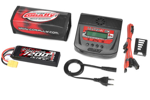 Team Corally - Energy Pack - Lipo 60C - 7200Mah - 3S - XT-90 - Semi-Soft Case + Ultra-X 80 - 1-6S AC/DC Charger + Lipo Safety Bag + Charge-Balance Lead
