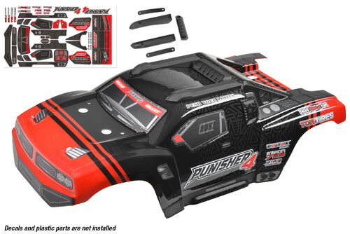 Team Corally - Polycarbonate Body - Punisher 4 - Painted - Cut - Decals - Color Red - 1 Pc