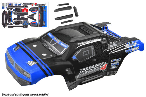 Team Corally - Polycarbonate Body - Punisher 4 - Painted - Cut - Decals - Color Blue - 1 Pc
