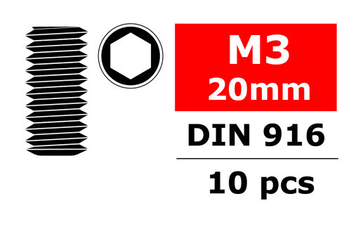 Team Corally - Steel Set Screws M3 x 20mm - Hex - 10 pcs