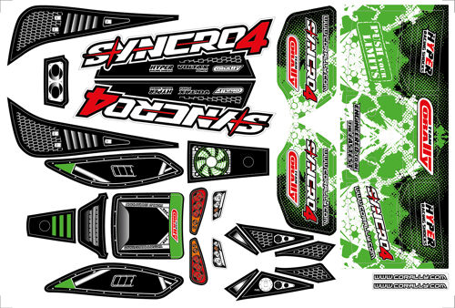 Team Corally - Body Decal Sheet - Syncro 4 - Pre-Cut - Green Color - 1 Pc