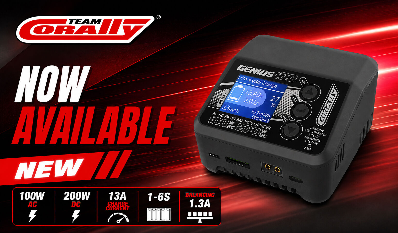 Nouveauté - Genius 100 - Chargeur haute puissance CA/CC de Team Corally